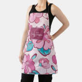 Soft Pink Bloom Floral Pattern Custom Name エプロン (インサイチュ)
