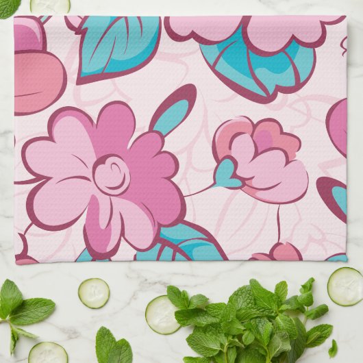 Soft Pink Bloom Floral Pattern Custom Name キッチンタオル (折り畳み)