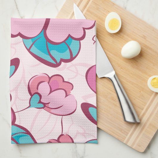 Soft Pink Bloom Floral Pattern Custom Name キッチンタオル (四つ折り)