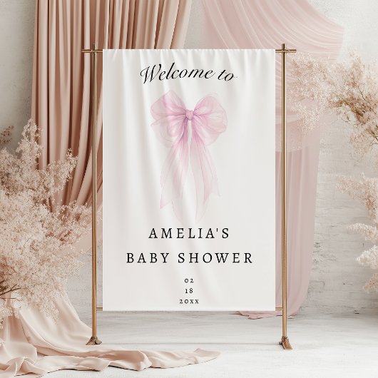 Soft Pink Blush Bow Baby Girl Shower Banner 横断幕