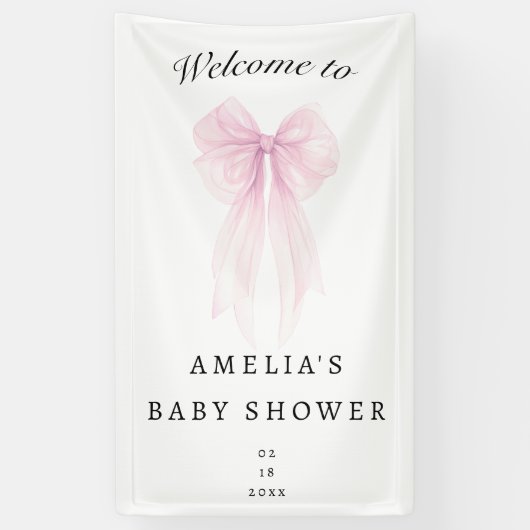 Soft Pink Blush Bow Baby Girl Shower Banner 横断幕 (縦)