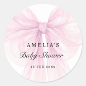 Soft Pink Blush Bow Baby Girl Stickers ラウンドシール (正面)
