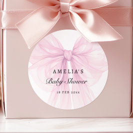 Soft Pink Blush Bow Baby Girl Stickers ラウンドシール