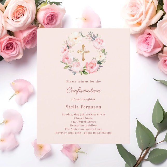 Soft pink blush florals Confirmation invitation (クリエイターアップロード済み)