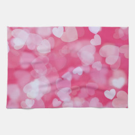 Soft Pink Bokeh Hearts  キッチンタオル