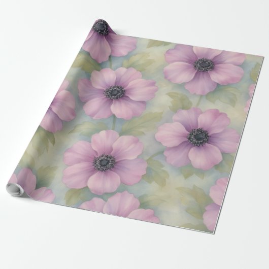 Soft Pink Botanical Floral Wrapping Paper ラッピングペーパー (アンロールド)