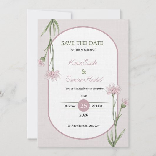 Soft Pink Botanical Wedding Invitation 招待状 (正面)