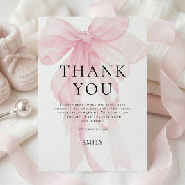Soft Pink Bow Baby Shower Thank You カード
