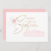Soft Pink Bow Elegant Romantic Sweet 16th Birthday 招待状 (正面/裏面)