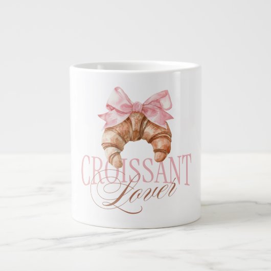 Soft Pink Bow French Coquette Croissant ジャンボコーヒーマグカップ (正面)