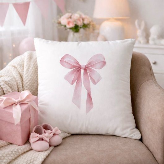 Soft Pink Bow Girl Baby Shower クッション