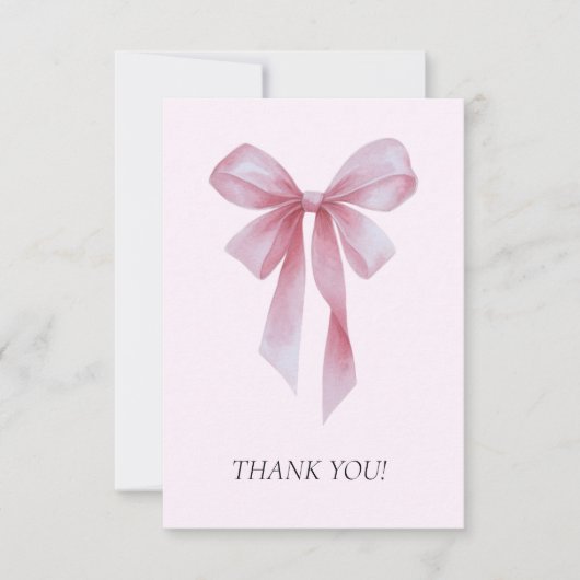 Soft Pink Bow Girl Baby Shower サンキューカード (正面)
