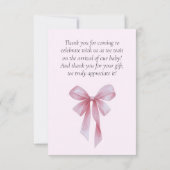 Soft Pink Bow Girl Baby Shower サンキューカード (裏面)
