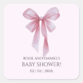 Soft Pink Bow Girl Baby Shower スクエアシール (正面)
