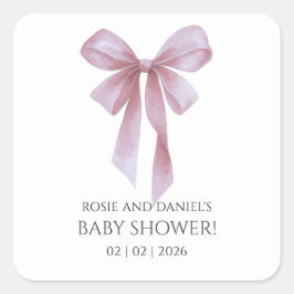Soft Pink Bow Girl Baby Shower スクエアシール