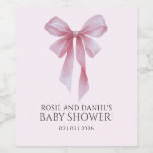 Soft Pink Bow Girl Baby Shower ワインラベル (シングルラベル)