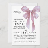 Soft Pink Bow Girl Baby Shower 招待状 (正面)