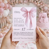 Soft Pink Bow Girl Baby Shower 招待状