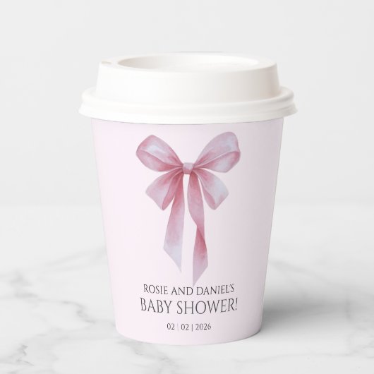Soft Pink Bow Girl Baby Shower 紙コップ (裏面)