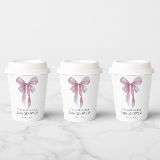 Soft Pink Bow Girl Baby Shower 紙コップ (複数)
