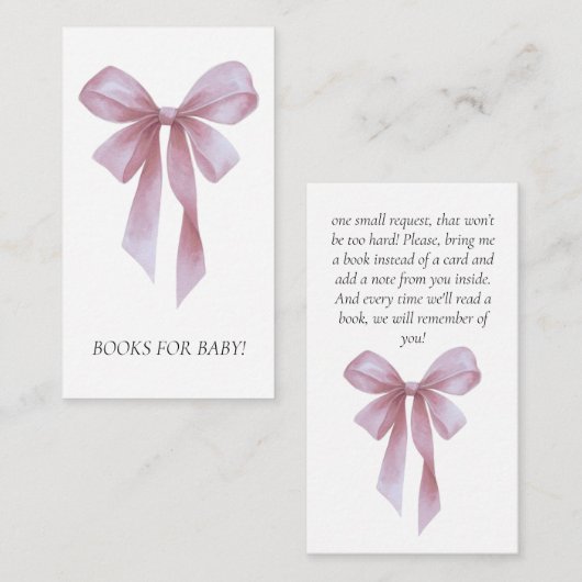 Soft Pink Bow Girl Baby Shower Books For Baby エンクロージャーカード (正面/裏面)