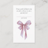 Soft Pink Bow Girl Baby Shower Diaper Raffle エンクロージャーカード (裏面)