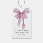 Soft Pink Bow Girl Baby Shower Welcome ギフトタグ (正面)