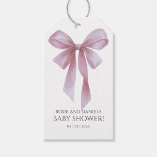 Soft Pink Bow Girl Baby Shower Welcome ギフトタグ