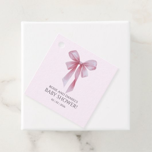Soft Pink Bow Girl Baby Shower Welcome フェイバータグ (インサイチュ)
