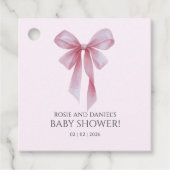 Soft Pink Bow Girl Baby Shower Welcome フェイバータグ (正面)