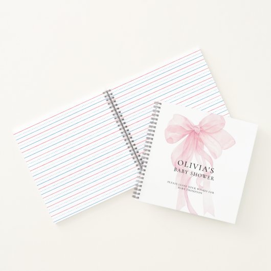 Soft Pink Bow Text Overlay Baby Shower Guest Book ノートブック (内部)