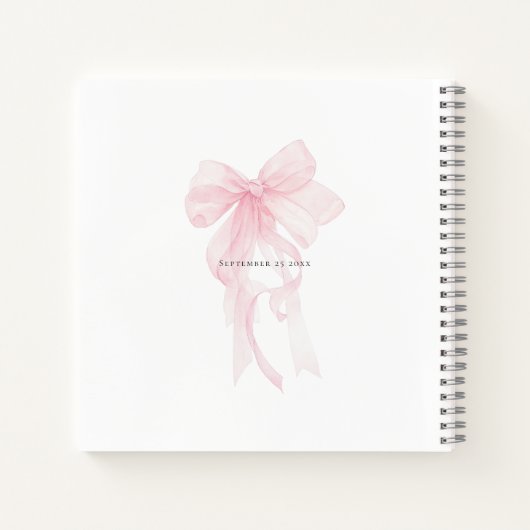 Soft Pink Bow Text Overlay Baby Shower Guest Book ノートブック (裏面)