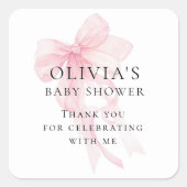 Soft Pink Bow Text Thank You Baby Shower スクエアシール (正面)