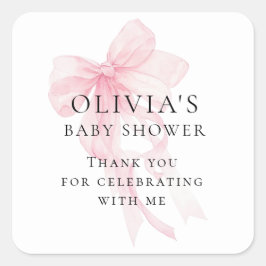 Soft Pink Bow Text Thank You Baby Shower スクエアシール