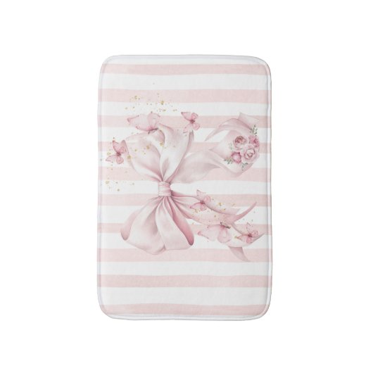 Soft Pink Bow with Butterflies  バスマット (正面縦)