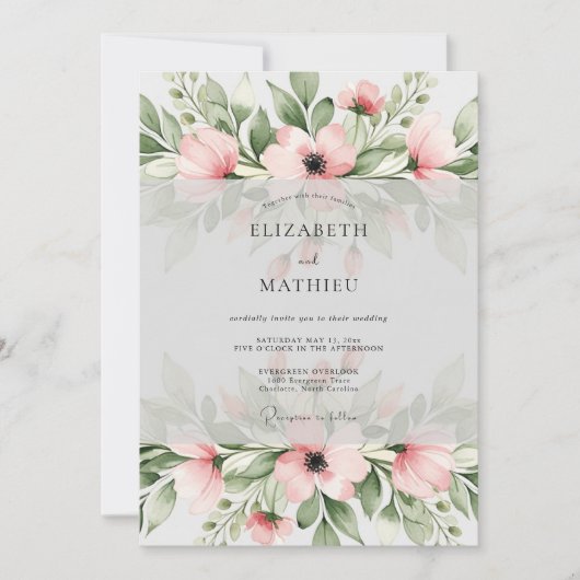 Soft Pink Charming Watercolor Wedding 招待状 (正面)