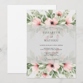 Soft Pink Charming Watercolor Wedding 招待状 (正面/裏面)