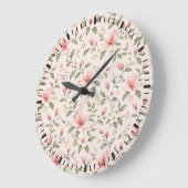 Soft Pink Cherry Blossom Floral Seamless Pattern ラージ壁時計 (傾斜)