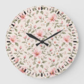 Soft Pink Cherry Blossom Floral Seamless Pattern ラージ壁時計 (正面)