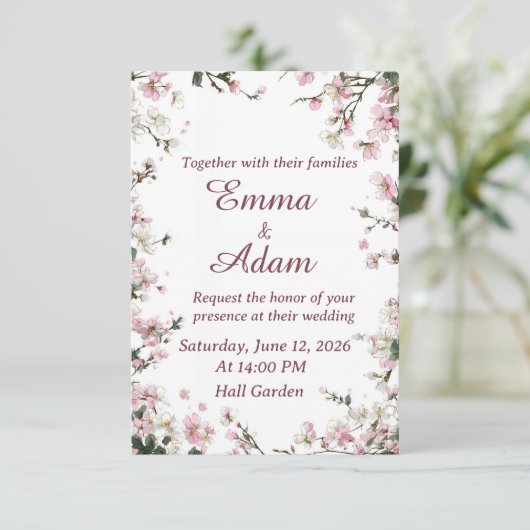 Soft Pink Cherry Blossom Floral Wedding Invitation (スタンド正面)