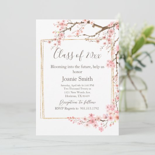 Soft Pink Cherry Blossom Graduation 招待状 (スタンド正面)