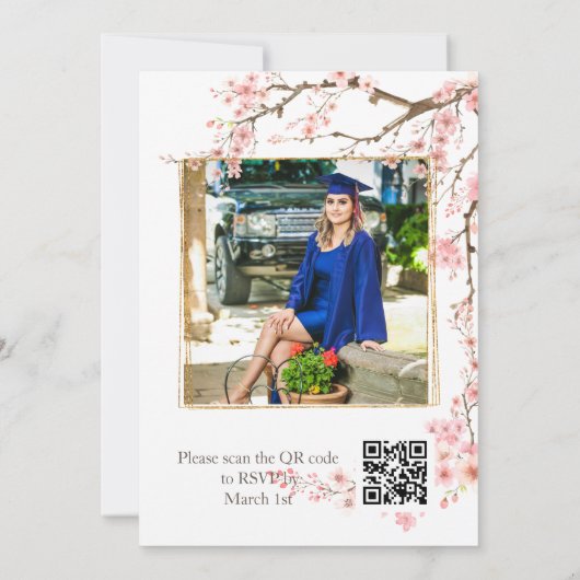 Soft Pink Cherry Blossom Graduation 招待状 (裏面)
