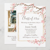 Soft Pink Cherry Blossom Graduation 招待状 (正面/裏面)