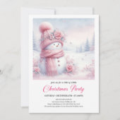 Soft Pink Coquette Snowman Editable Christmas Kids 招待状 (正面)