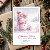 Soft Pink Coquette Snowman Editable Christmas Kids 招待状