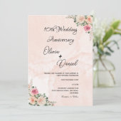 Soft Pink Cream Floral Wedding Anniversary  招待状 (スタンド正面)