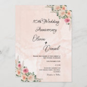 Soft Pink Cream Floral Wedding Anniversary  招待状 (正面/裏面)