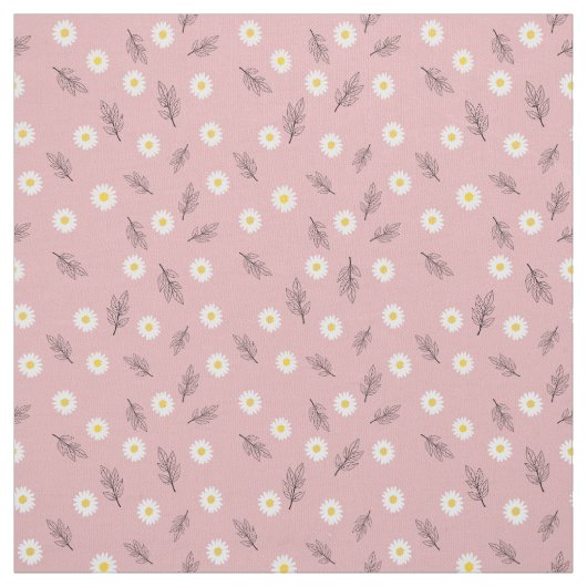 Soft Pink Daisy Botanical Pima Cotton Fabric ファブリック (見本)
