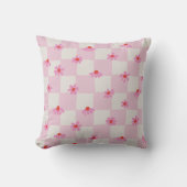 Soft Pink Daisy Checkerboard Floral Pattern クッション (正面)