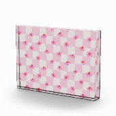 Soft Pink Daisy Checkerboard Floral Pattern フォトブロック (右)